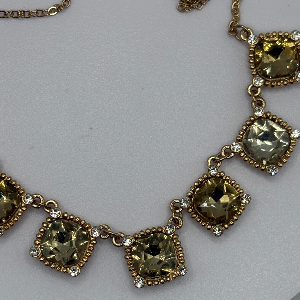 J Crew Gold Statement Necklace Champagne Crystal Square Bib - Picture 8 of 10